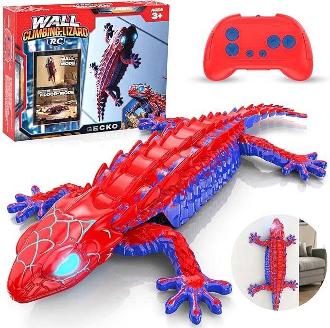 RC Wall Climbing Gecko, Rechargeable Remote Control Robot for Kids Toys, 360° Rotating RC Stunt Car with Light, Wall Crawler Lizard Toys for 3-12 Year Old Boys Girls Kids