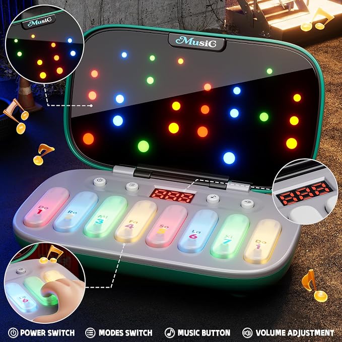 Piano for Kids, Kids Keyboard Piano Toy Music Rhythm Machine, 7 Modes Electronic Piano Toy with Glowing Piano Keys, Travel Toys Birthday Musical Learning Gift for 3 4 5 6 7 Year Old Toddler Girls Boys