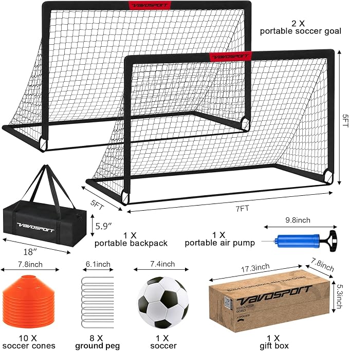 Kids Soccer Goals for Backyard Set - 2 of 4' x 3' Portable Soccer Goal Training Equipment, Pop Up Toddler Soccer Net with Soccer Ball, Soccer Set for Kids and Youth Outdoor Games, Sports, Play