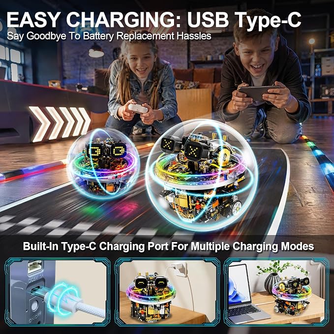 STEM Robot Building Kit for Kids Ages 8-14, 804 PCS Remote & APP Control Spherical Robotics Toy with LED Expressions & Cyberpunk Lights, Programmable Rolling Technic Coding Set, Gift for Boys & Girls