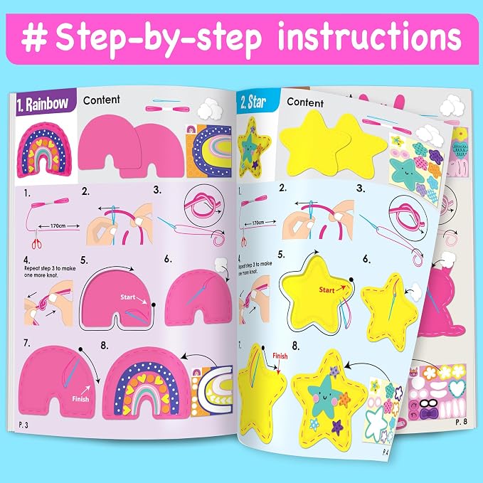 EZCRA Unicorn Sewing Kit for Kids Ages 4-8 - 4 Beginner Kids Sewing Crafts Projects - No-Mess Arts & Crafts for Girls - Gift for Kids with Felt Stickers