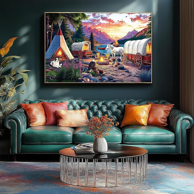 500 Pieces Puzzle for Adults, Puzzles for Adults 500 Pieces, Mountain Lake Horse Camping Jigsaw Puzzle, Home Decor Birthday Party Gift Toy, Finished Size is 20.5 X 15 in