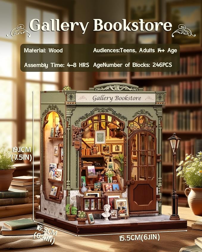 CUTEBEE Book Nook Kit, DIY Miniature House Kits for Adult and Teens, Decorative Bookend with LED, 3D Wooden Puzzle, Mini Booknook Tiny House Model Building Kit, DIY Crafts Hobbies Gifts