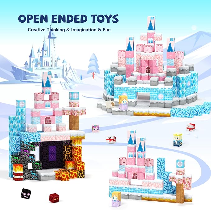 150 PCS Princess Castle Magnetic Blocks, Easter Gifts for Kids 3 4 5 6 7 Year Old - Ice & Fire Magnetic Tiles for Toddlers, Idea Birthday Gift Travel Toys for Ages 3-5 4-8 Boys and Girls.
