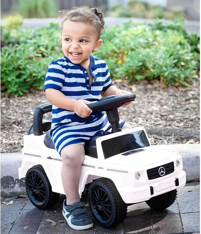 Best Ride On Cars Kids Outdoor Stroller Mercedes G-Wagon Push Car with Working Lights, Horn, and Music for Ages 1 to 3 years, White