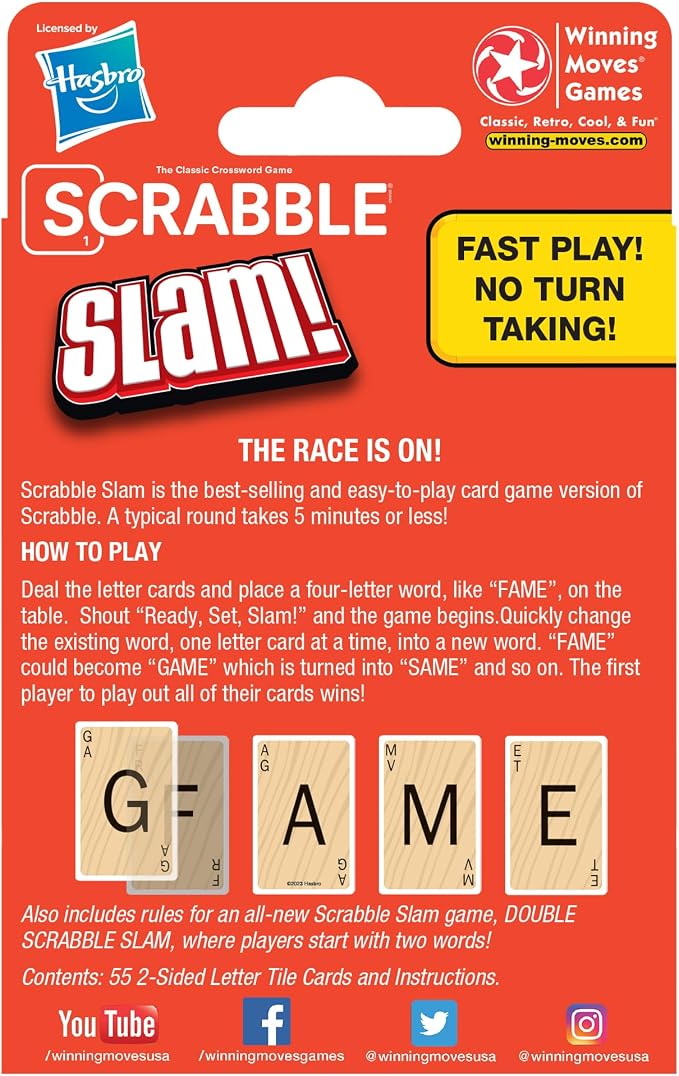 Winning Moves Scrabble Slam, Fast Paced Card Game of Scrabble Games USA | The Original 2000's Mega Hit, Fast-Paced Card Game Version of Scrabble