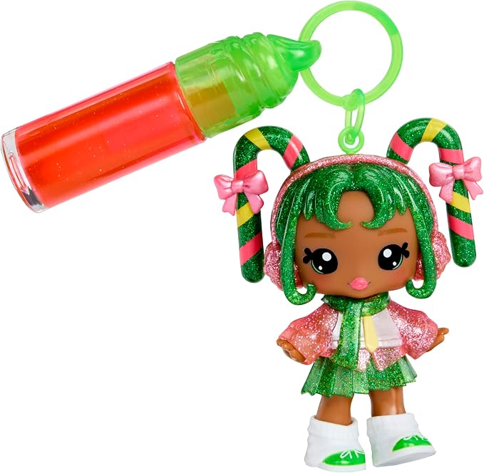 Yummiland x Holiday Lip Gloss Doll - Halle Candy Cane Includes DIY Lip Gloss + Keychain, Cosmetic Play, Seasonal Holiday Collectible, Gift, Ages 4+