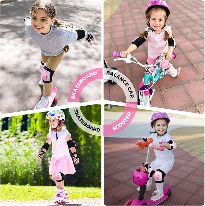 BOSONER Kids/Youth Knee Pads Elbow Pads Wrist Guards Set for 3-15 Years, Child Protective Gear Set for Roller Skates, Cycling, BMX Bike, Skateboard, Inline Skating, Scooter Riding Sports…