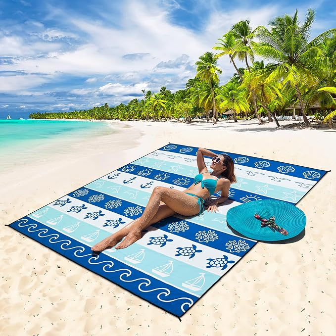 HIHOHO Beach Blanket Waterproof Sandproof Extra Large Beach Mat 79" X 83"/120"x108"for 1-8 Adults Quick Drying Durable Outdoor Picnic Mat for Beach Travel Camping Hiking