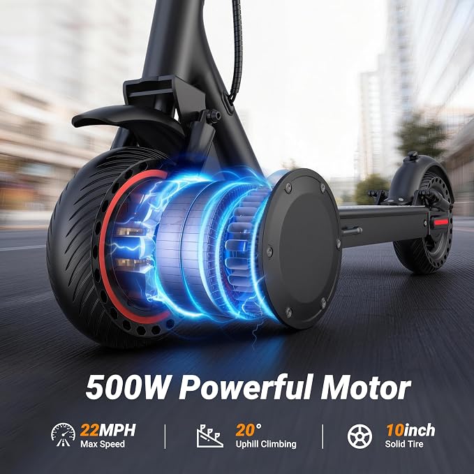 Electric Scooter, 350W-500W Motor, 9 MPH to 22MPH, 10-41 Miles Range, Dual Suspension, Dual Braking, App Control, Foldable Commuter E Scooter for Adults and Teens