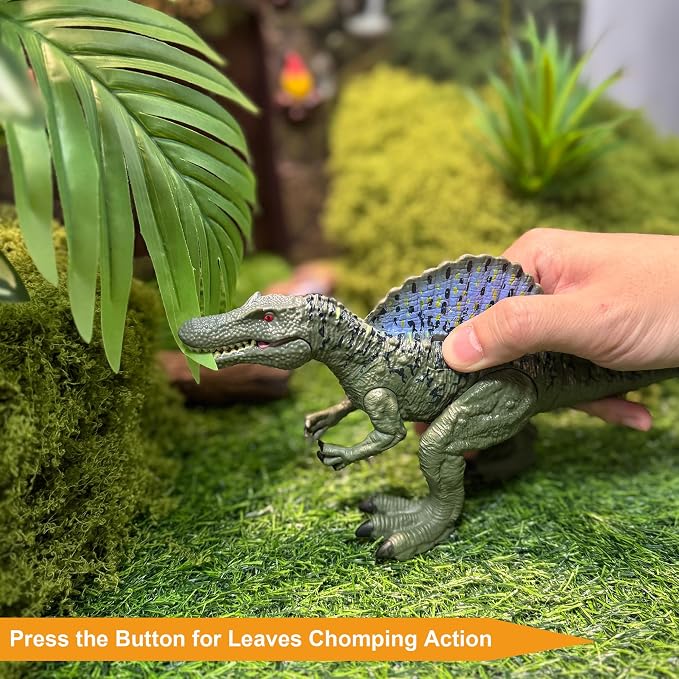 EKU Dinosaur Toys Chomp Action Mosasaurus Spinosaurus Toy, Movable Head Attack Motion Parasaurolophus Realistic Dino Action Figures for Kids Jurassic World Toys Ages 3-12 Boys Girls