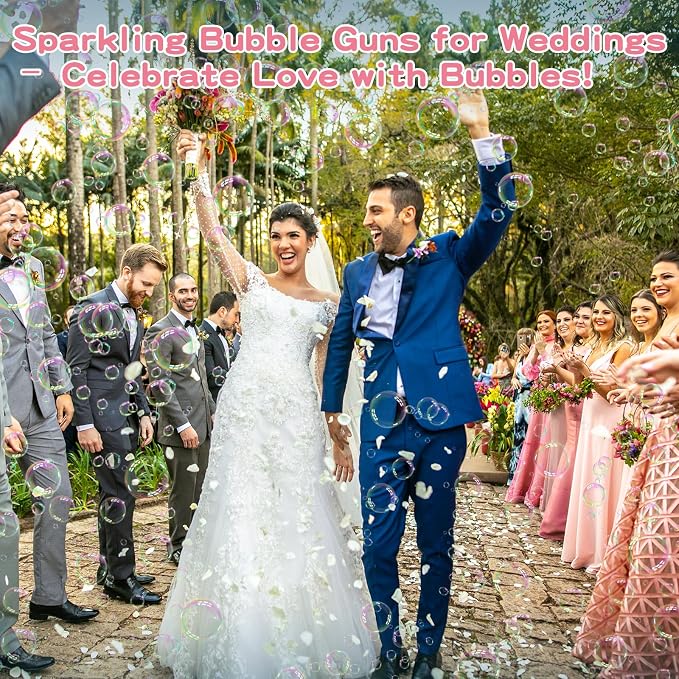 Deserthome Bubble Gun, Upgraded 125 Holes Bubble Guns for Wedding, Pink Bubble Machine for Kids Age 3 4 5 6 7 8 9 10 11 12 Year Old, Big Bubble Blower Gun with Lights, Easter Outdoor Party Favors
