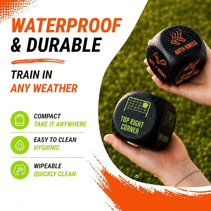 Soccer Dice Set of 4, 2X Juggle & 2X Goal Dice, Soccer Gifts for Boys 8-12, Football Gifts for Girls, Training Equipment/Football Game/Practice Toy (English)