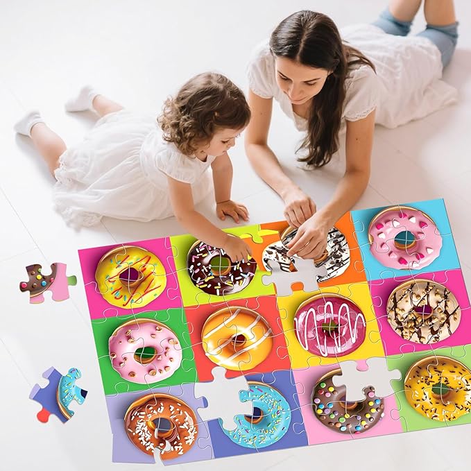 Jumbo Floor Puzzle for Kids,48 Piece Colorful Donuts Jigsaw Puzzles,Learning Educational Toys for Toddlers Ages 3-5,Children Gift for Boy Girl Ages 4-8
