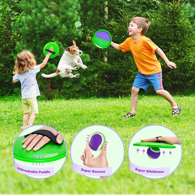 TEILLNET Toss and Catch Ball Set Upgraded - Beach Toys Outdoor Games Baseball Games - Sturdy & Water-Resistant for Pool Yard - Classic Gift for Toddlers Kids Boys Girls 3 4 5 6 7 8 9 10 11 12+ Years