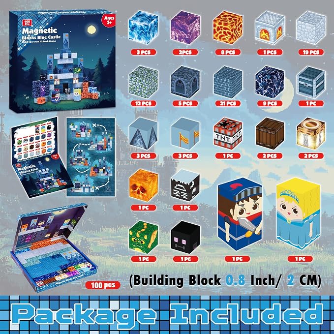 Annexfun Magnetic Blocks - 100 PCS Magnetic Building Blocks - Magnet Cubes Toys Stacking,STEM Montessori Sensory Toys for 3+ Year Old Boys & Girls Birthday Gifts