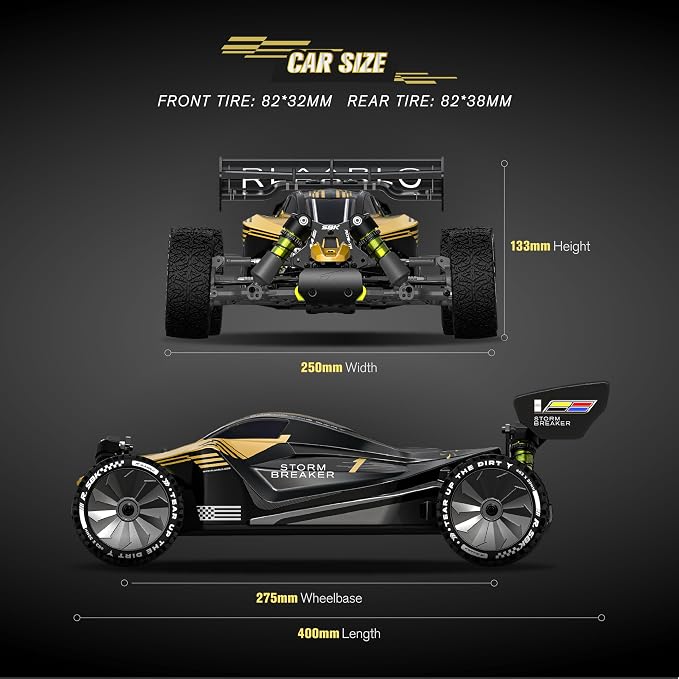 RLAARLO 1/10 Brushless RC Cars, 4×4 Buggy, 50+ MPH, Carbon Fiber, Ages 14+ | 3650-2650KV Brushless Motor, 4WD, 3S LiPo, Alloy Chassis, Sealed Diffs, 20kg Servo, 6CH Radio, Waterproof, All-terrain