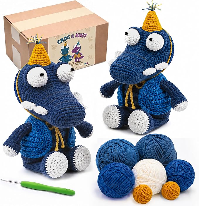 Complete Knitting Kit for Beginners, Learn to Crochet Animal Kit with Knitting Accessories Easy DIY Crochet & Knitting Starter Craft Set Crochet Kits for Adults Teens Knitting Supplies(Blue, 2 Pack)
