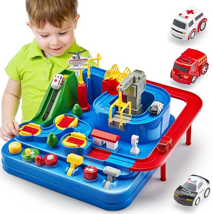 Toys for 3 Year Old Boys - Stem Kids Toys Boys 3-5, Large Race Track, 3 Year Old Boy Gift, Car Toys Rescue Playset for 4 Year Boy Birthday Gift Educational Learning Thinking Motor Skill Montessori Toy