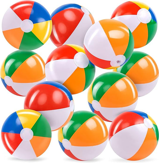 JOYIN 12-Pack 12“ Beach Balls - Bulk Classic Beachball Inflatable Swimming Pool Toys for Games Adults Kids Birthday Party Supplies Combo Set, Rainbow Color Blow Up Luau Decorations Favors Gifts (12")