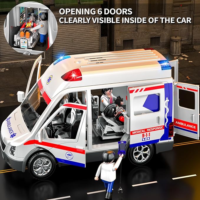Ambulance Toy for Boys 3 4 5 6 7 8 Years Old : Friction Powered Truck Toys with Light and Sound Gifts for Girls Age 3-12 | Emergency Vehicle Kids Toys | Play & Learn Toy