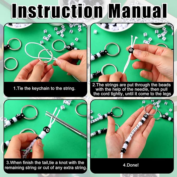 Landical 564 Pcs DIY Bead Keychain Kit Key Chain Making Craft Adjustable Letter Beads String Mama Sport Gift Alphabet Jewelry Backpack Accessories Holiday Party Favor(8 Ball,Black White)