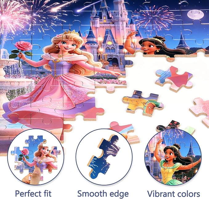 MZZOTOY Princess Puzzle for Kids Ages 4-8, 100 Pieces Jigsaw Puzzles for Kids Ages 3-5， Learning Educational Puzzles Toys Great Gift for Boys Girls in a Metal Box