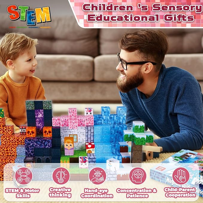 ToyUnited Magnetic Blocks-150PCS Magnetic Building Blocks Magnet Cubes Stacking Dark Forest Glacier Castle, STEM Montessori Sensory Toys for Kids Boys Girls Ages 4-8 Holiday Birthday