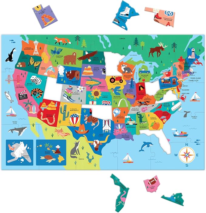 Mudpuppy Map of The USA – 100 Piece Jigsaw Puzzle with Colorful and Fun Illustrations of The United States Map for Children Ages 5 and Up
