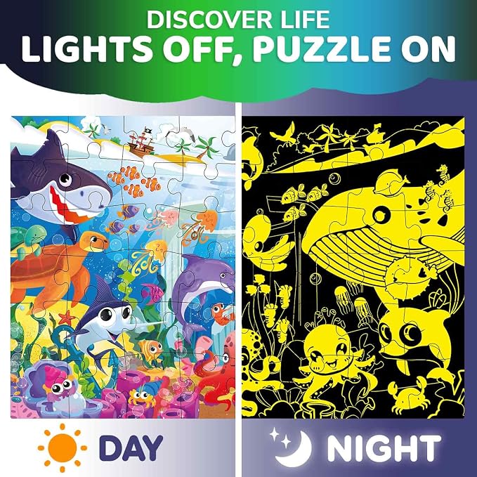 QUOKKA Giant Floor Puzzles for Kids Ages 4-6 – 2x3 Ft Glow in the Dark Jumbo Jigsaw Puzzles for Kids Ages 3-5 – 48 Large Pieces MaDeep Ocean Adventure Scene for 4-8 yo – Toy with Gift Box for Toddlers