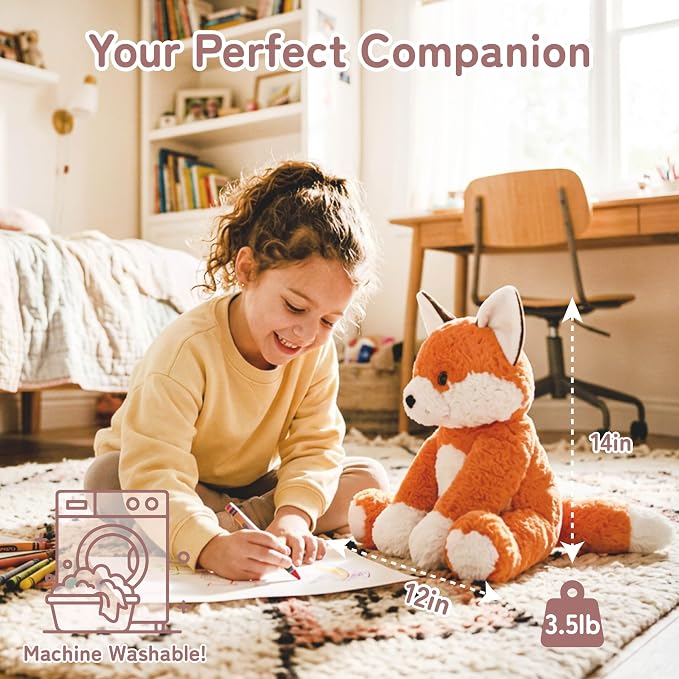 Niuniu Daddy 14" | 3.5 Pound Weighted Fox Stuffed Animal, Heavy Weighted Plushies Fox for Kids Adults, Heavy Calming Body Pillow for Sleeping, Sensory Sitting Lap Pad Toy Huggable Gift for Holiday