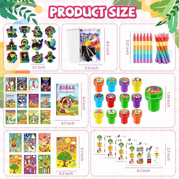 BenLouis Bible Party Favors Christian Inspirational Verses Coloring Set Gift Prizes Bulk for Kids Operation Christmas Child Sunday School Religious Activities Goodie Bag Stuffers（12set Christian）