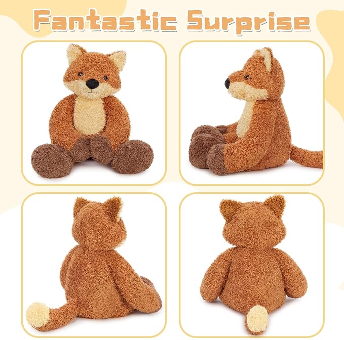 MorisMos 17.7 Inch Fox Stuffed Animal, Brown Floppy Fox Plush Toy with Extra Long Arms, Soft Stuffed Fox Plushie for Kids Adults, Cute Woodland Animal Room Decor, Christmas Birthday Gift for Kids