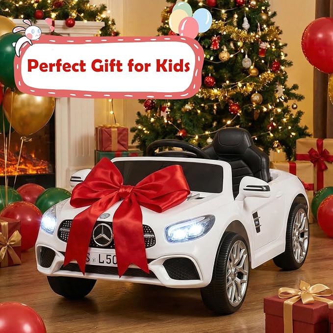 Costzon Ride On Car, 12V Licensed Mercedes Benz Electric Vehicles with Parent Remote Control, LED Headlights, Music & Wireless Connection, Kids Car for Boys Girls Aged 3-8 (SL500,White)