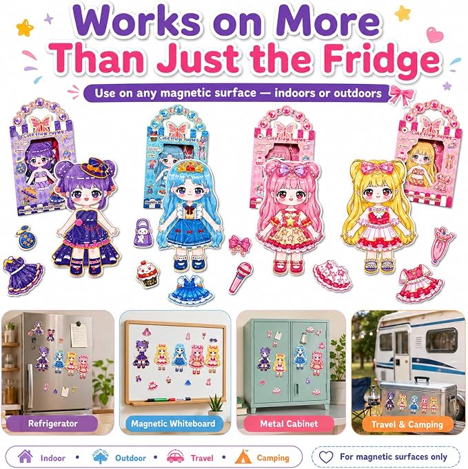 Magnetic Dress Up Dolls for Girls, 87PCS Princess Magnet Dolls with Foil Art & DIY Accessories, Airplane Car Road Trip Activity Set, Pretend Play Set Birthday Gift for Toddlers Kids Ages 3 4 5 6 7 8