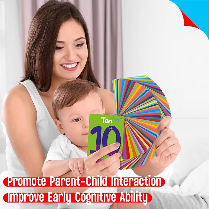 110 PCS Early Learning Flashcards, Double Sided Cards- Alphabet, Numbers, Foods, Animals, Shapes, Colors, Home Object with 4 Reclosable Rings, Learning Tool for Pre-K Kindergarten Toddlers