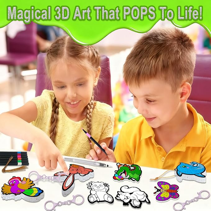skyenchant Aqua 3D Foaming Art Kit for Kids, Paint by Number Craft with Inflatable Animals, Creative Gift for Girls & Boys Ages 4-10, Christmas Birthday Stocking Stuffer (Animal Friends)