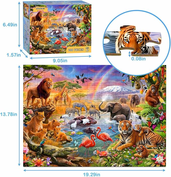 Puzzles for Kids Ages 6-8 8-10 Year Old - Animal World, 200 Pieces Jigsaw Puzzles for Kids, Learning Educational Toys for Boys and Girls