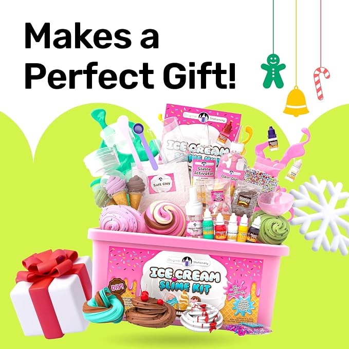 Original Stationery Ice Cream Slime Kit for Girls Toys, DIY Cherry-Scented Slime Making Set with 31 Pieces, Fun Arts and Crafts for Kids Ages 8-12, Birthday Gift