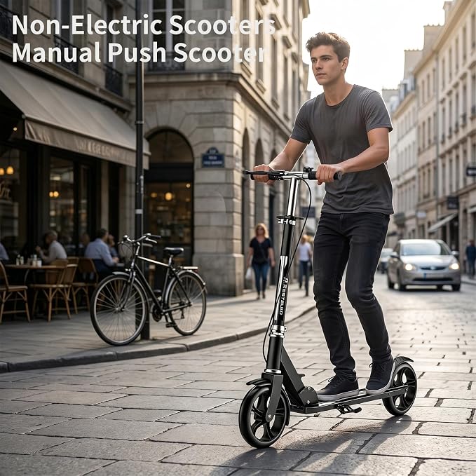 Scooters for Kids 8-12, Teens & Adults - Foldable&Portable Commuter Scooter with 8" Wheels, Bell, Hand Brake & Adjustable Height 30"-40.5", 240 lbs, Manual Push Scooter for Campus & Park