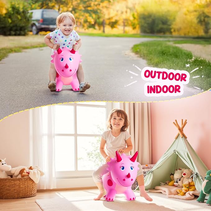 ZOOJOY Dinosaur Bouncy Animal Hopper, Inflatable Bouncy Hopping Toys for Toddlers 1-3, Ride-on Bouncing Toys for ChristmasBirthday Gifts for Boys Girls, Pink Gril Toys WFree Pump