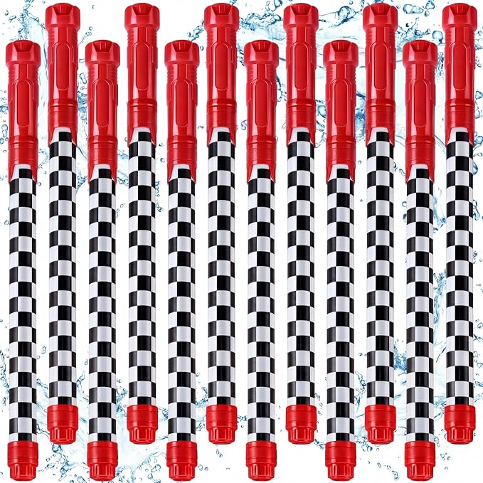 Halloscume 12 Pack Race Car Party Favors Water Gun Blaster 15.75 in Black and White Checkered Racing Water Shooter Blasters Gun for Kids Summer Outdoor Swimming Pool Backyard Beach Summer Games