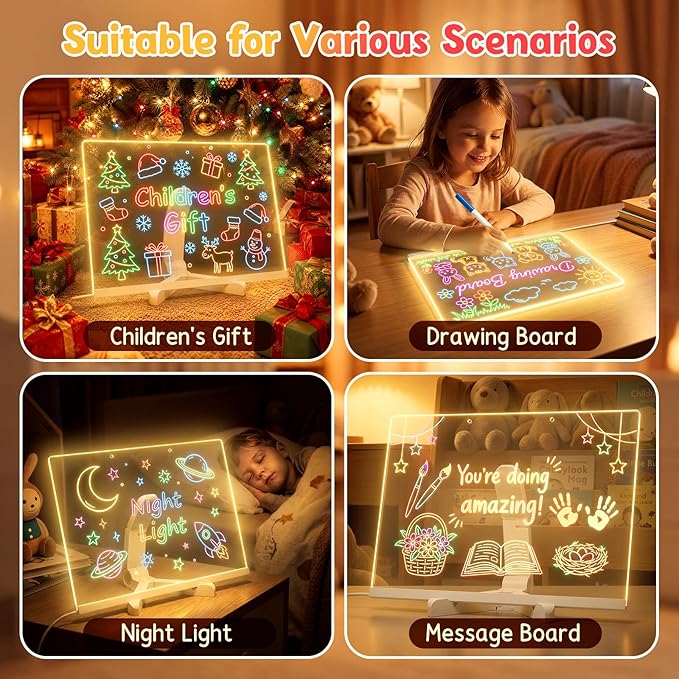 Girl Gifts Boy Gifts - Warm Led Drawing Board for Kids, 17" Flicker-Free Led Note Board with Upgrade Bracket, Soft Light Board with 12 Markers, Holiday Gifts for Kids Ages 3-12
