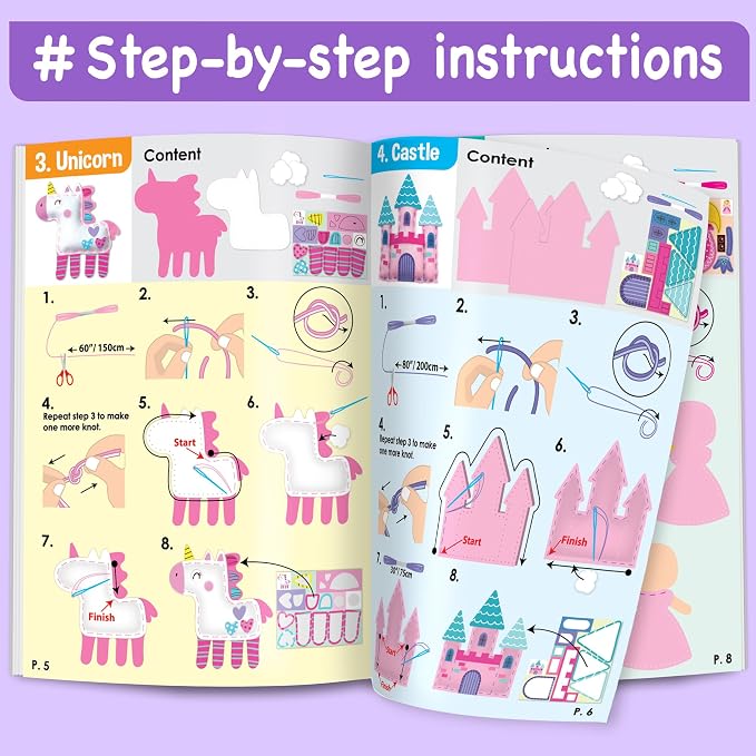 EZCRA Fairy Sewing Kit for Kids Ages 4-8 - Learn to Sew Craft Kit - 8-in-1 Beginner Sewing Projects for Girls - Gift for Kids with Full Instructions & Felt Stickers