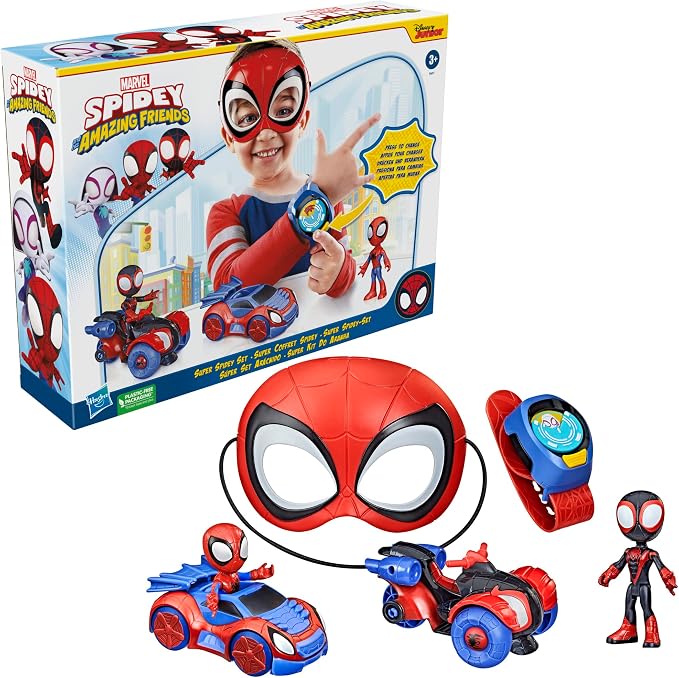 Spidey and his Amazing Friends Super Spidey Set, Role Play Toys, Toy Car Set, Marvel Spider-Man Mask Great for Kids, 3+ Years (Amazon Exclusive)