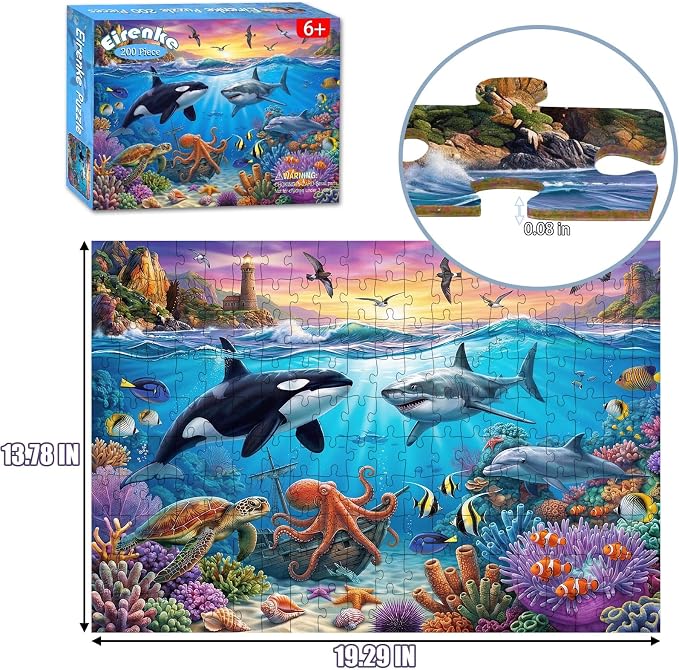 Puzzles for Kids Ages 6-8 Year Old - Underwater World, 200 Pieces Jigsaw Puzzles for Kids Ages 8-10, Learning Educational Toys for Boys and Girls Gift
