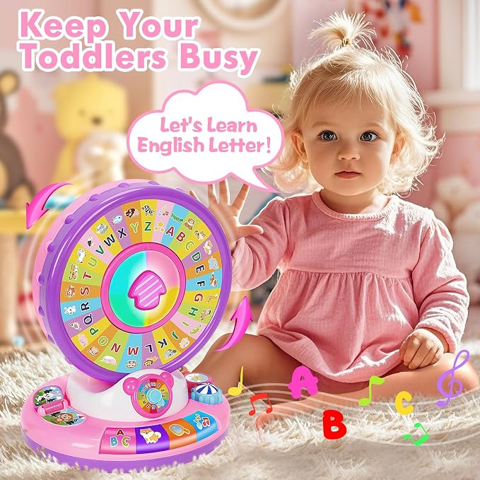 Toys for 1 2 3 Year Old Boys Girls, Musical Spin and Sing Alphabet Zoo, Learning Toys for Toddlers 1-3, Educational Interactive Toys, Christmas Birthday Gift for Baby Age 6-9-12-18 Months (Purple)