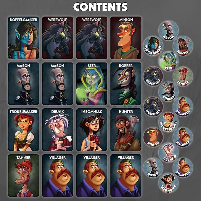 Bezier Games One Night Ultimate Werewolf | Fast 10-Minute Social Deduction and Bluffing | Hidden Roles Mystery Party for Adults and Kids | 3-10 Players