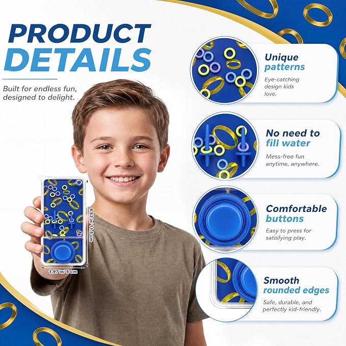 12 Pcs Blue with Gold Rings Party Favors for Kids Handheld Water Games Water Ring Toss Toys, Birthday Goodie Bags Stuffers Return Gifts Classroom Prize Rewards Bulk