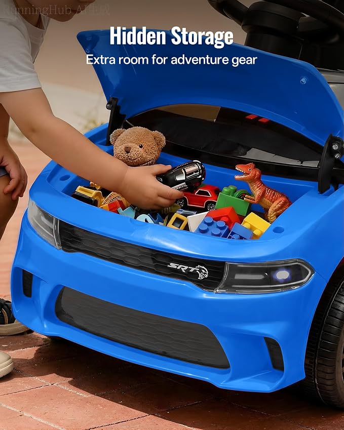 Licensed Dodge Electric Ride on Car for Kids, Ride on Toy for Toddler Aged 1-3 w/Music & Horn - Blue